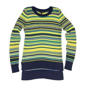BCBG MaxAzria Knit Pullover Neon Yellow Blue Teal Sweater Striped Size S Cotton‎